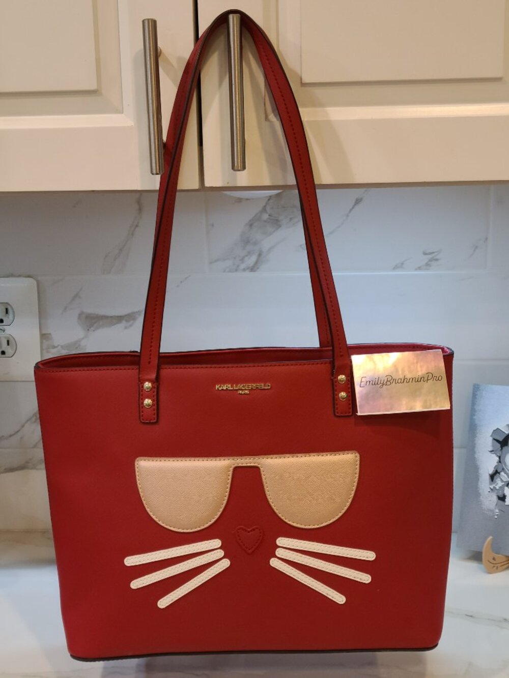 Karl Lagerfeld Paris Maybelle Tote Bag/Purse Choupette Cat Red Pristine